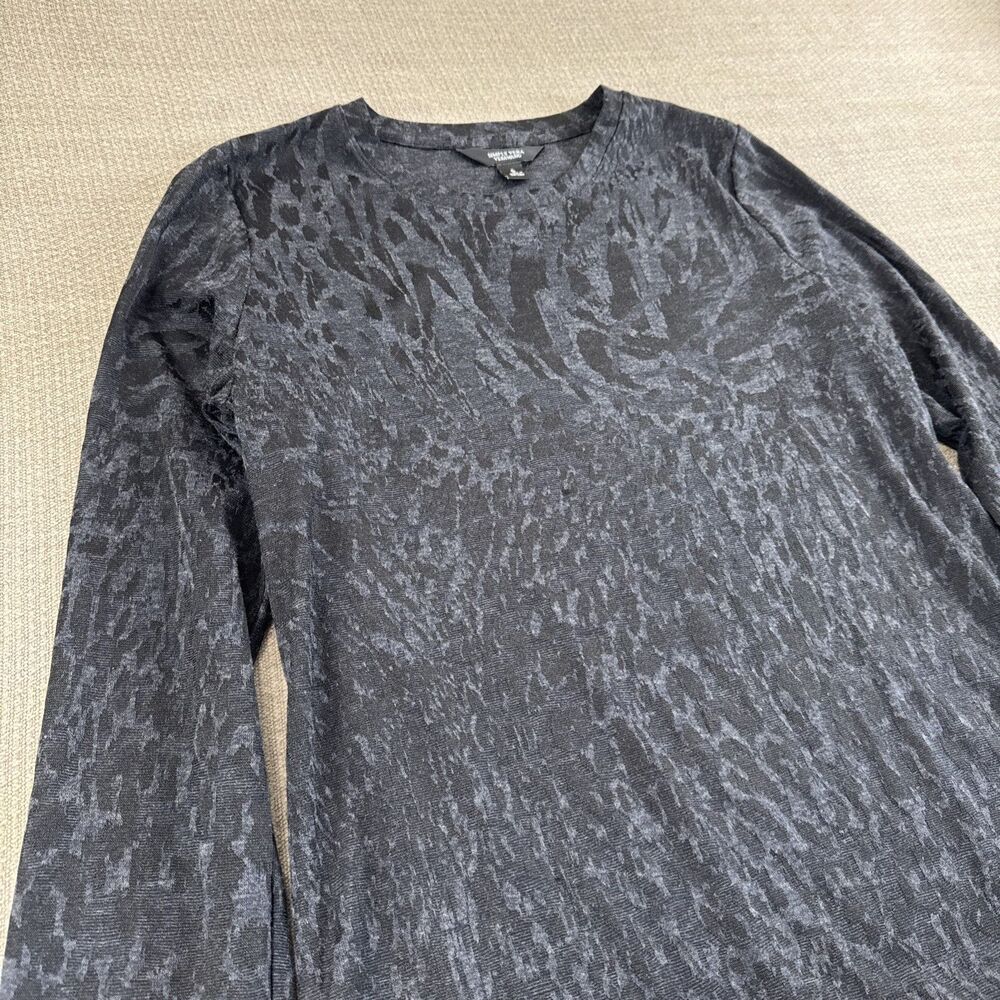 Black Long Sleeve Top Animal Print Mesh Layering Shirt Simply Vera Small 384